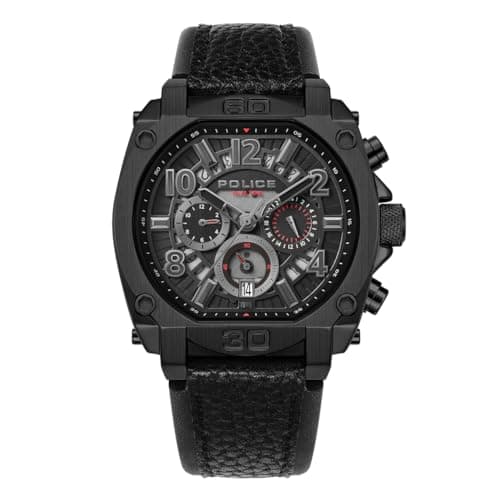 Image of Police PEWJF0021903 Men's Analogue Quartz Watch with Leather Strap, Black, Modern