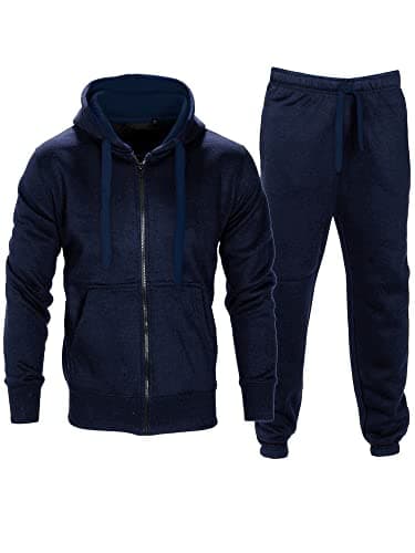 Image of Love My Fashions® Men’s Tracksuit Full Sleeve Contrast Fleece Top & Bottom Cord Set Zipper Hood Jogging Suit Set Plus Sizes