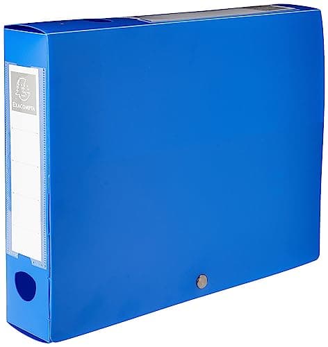 Image of Exacompta - Ref 59632E - Plastic Filing Box - 250 x 330mm in Size, Suitable for Holding A4 Documents, 6cm Spine, 2 x Spine Labels & 2 x Finger Holes - Blue