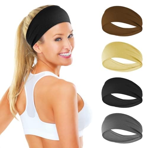 Image of Sibba 4 Pieces Women's Headbands Elastic Non Slip Headband Yoga Exercise Sweat Wicking Bands Running Workout Hair Band Hair Accessories(Dark grey)