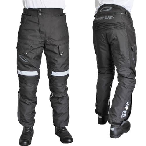 Image of VIPER VERTEX MOTORCYCLE TROUSER MENS WATERPROOF TEXTILE CE HOMOLOGATED WOMEN PROTECTIVE ARMOR SPORTS TOURING UNISEX PANTS BLACK - Black - 4XL
