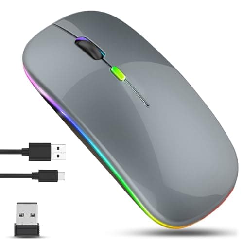 Image of GLOBAL TECH Wireless Bluetooth Mouse, Rechargeable LED Slim Silent Mouse with Dual-Mode 2.4G & Bluetooth, USB Optical Cordless Mouse for Laptop, PC, Computer, Mac, iPad, Tablets (Dark Grey)