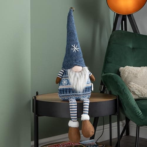 Image of Samuel ALEXANDER 48cm Tall Christmas Gnome Gonk Nordic Decoration Blue Body Hat Bell Dangly Legs