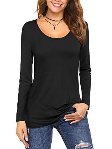 Image of Florboom Long T Shirts for Women Comfy Soft Tee Shirt Scoop Neck Tops Black 8 10