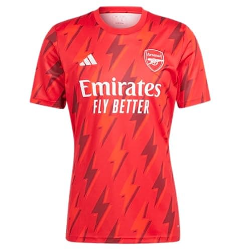 Image of adidas Men's Soccer Arsenal 23/24 Pre-Match Jersey - Ignite Your High-Energy Performances with Lightning Bolt Graphic Design, Red, Large