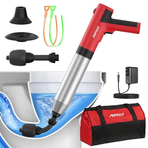 Image of POPULO Electric Toilet Plunger Swift High Pressure Drain Unclogger Plungers for Bathroom, Floors, Shower Heavy Duty Versatile Home Toilet Clog Remover
