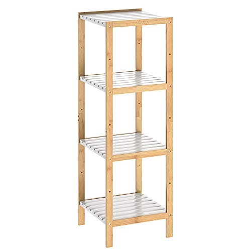 Image of CASARIA Wooden Rack Freestanding Bamboo Shelf Bathroom Kitchen Storage Shelves Natural White Brown Wood