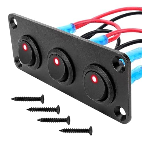 Image of 3 Gang Toggle Rocker Switch Panel 12V-24V Waterproof IP65 with Blue LED Lights, Pre-Wired On/Off Round Toggle Switches for Car Boat Caravan RV Truck Bus Marine Automotive Lighting Control