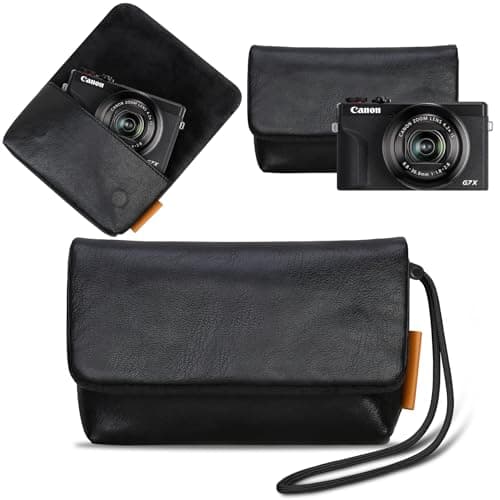 Image of Lacdo Camera Case Bag for Canon PowerShot G7 X Mark III / G7X Mark II Digital Camera, Soft Leather Protective Camera Travel Pouch Sleeve, Compact Canon G7 X Mark III Case Bag with Wrist Strap, Black