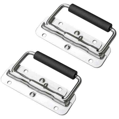 Image of LHUIDDH 2-Pack Heavy Duty Toolbox Handles – Spring-Loaded Folding Handle for Flight Cases, Tool Cases & Industrial Boxes (Silver, 120mm)