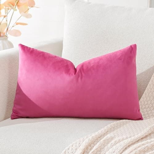 Image of Artscope Luxury Velvet Cushion Covers Decorative Lumbar Pillowcases Soft Solid Cushion Cases for Couch Sofa Bedroom Car Decor 30x50cm Hot Pink
