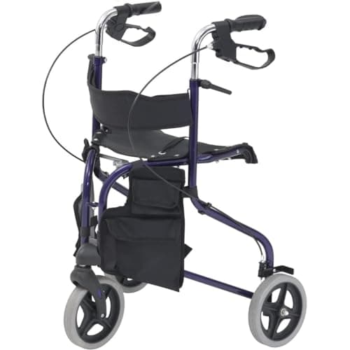 Image of Tri Walker with seat/Lightweight 3 Wheeled rollator with Brakes and Shopping Bag (Blue)