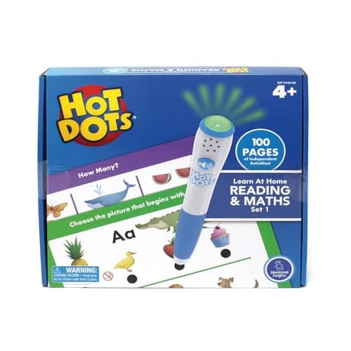Image of Learning Resources Hot Dots Learn at Home Reading & Maths Set 1, Interactive Preschool Literacy & Maths Learning, 2 Activity Books, 100 Pages, Ages 4+