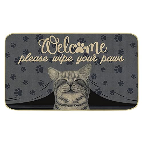 Image of comfoyar Wipe Your Paw Decorative Door Mat, Cute Cat Non Slip Rubber Backing Welcome Floor Mat for Indoor Entry, Patio, Garage 43 x 75cm