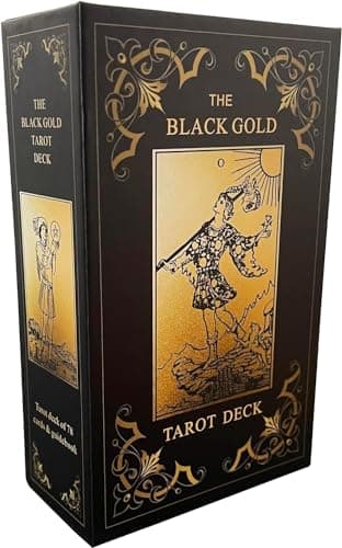 Image of Black Gold Tarot Cards Set, Tarot Cards for Beginners with Meanings on Them, Tarot Cards Deck with Guide Book, Gold Gilded Edges