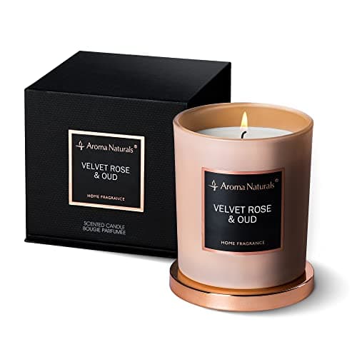 Image of Aroma Naturals Scented Candles, Natural Soy Wax Candles 35 Hours Burning Time, Home Fragrance Decor Gift, 215g (Velvet Rose & Oud)