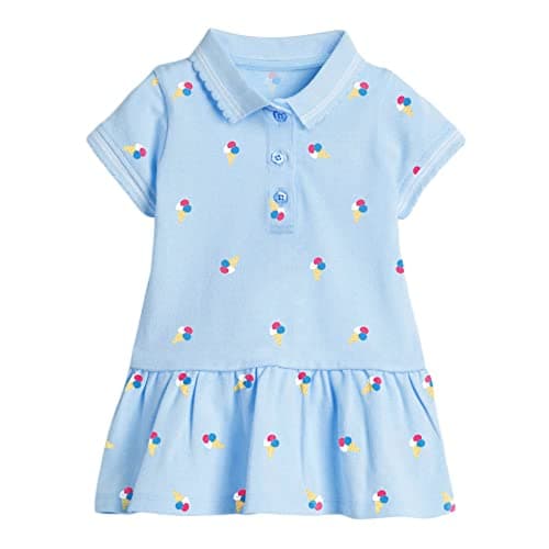 Image of ALANTOP Little Girls Cotton Dress Short Sleeves Casual Summer Basic Shirt Jumpskirt Playwear Polo Dresses for 2-7 Years Blue