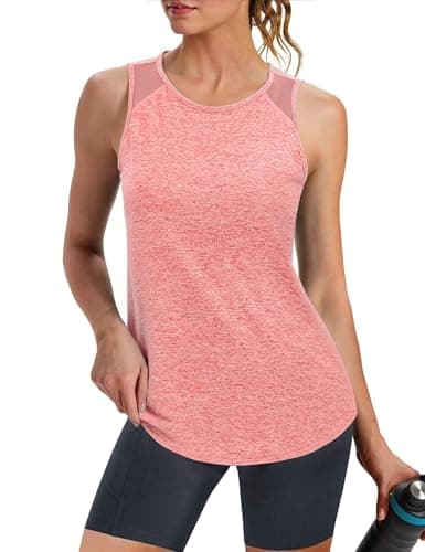 Image of Crewhpo Gym Tops for Women Sleeveless Yoga Shirt Back Mesh Workout Tank Top Running Sports Vest Summer Fitness Sportswear Orange