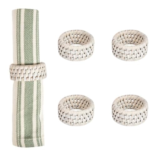 Image of Napkin Rings Set of 4 Premium Ketak Rattan Tableware Decor Alfresco Dining Table Decoration Accessory Tableware Gift Idea (White)