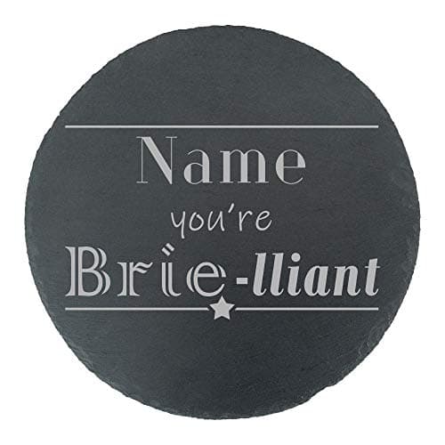 Image of Personalised Engraved Round Slate Cheeseboard with Name You're Brie-lliant Design, Personalise with Any Name, Perfect for Any Cheese Lover for Any Occasion