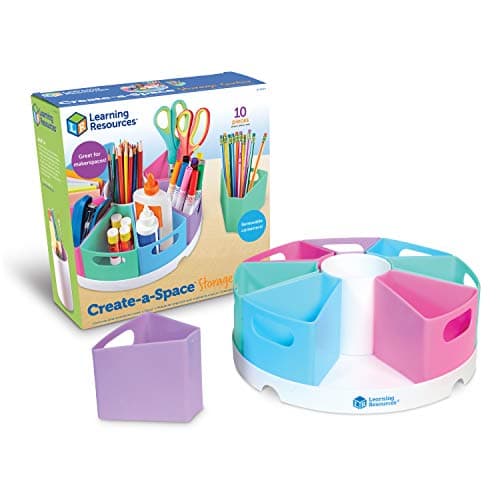 Image of Learning Resources Create-a-Space Storage Centre (Pastel), Stationery Storage Organiser, Ideal for Classroom & Home, Wipe Clean Plastic, 10 Piece Set