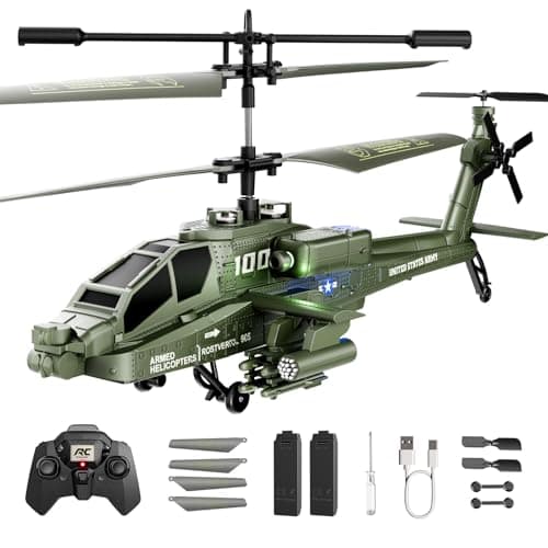 Image of Apache RC Helicopter Toy for Adults, 2.4GHz Remote Control Helicopter Drone with 2 Batteries, LED Lights, One Key Take Off/Landing, Altitude Hold, Indoor Flying Toy Gifts for Kids Boys 8+ Green
