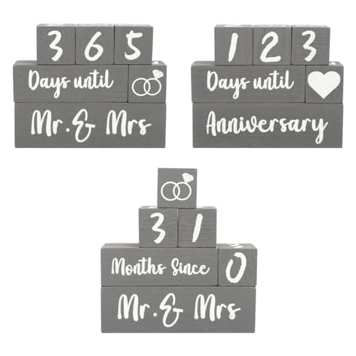 Image of Wedding Countdown Sign, Wooden Blocks Wedding Day Countdown Calendar, Engagement Gifts for Couples, Valentine's Day Anniversary Personalised Gifts for Bride and Groom (Grey)