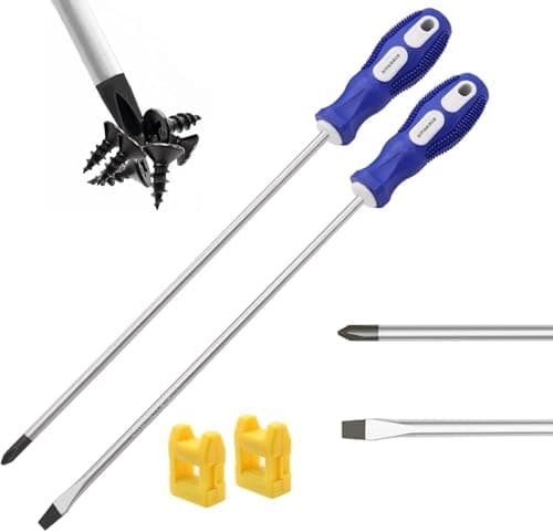 Image of mxuteuk 2-Pack 12-Inch Slotted & Phillips Screwdriver Set, Long Flat Blade & Cross-Head Design, Magnetic Extended Screwdriver with Rubber Handle