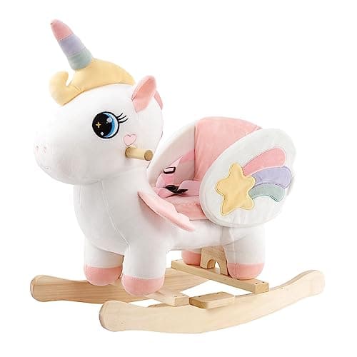 Image of FUNLIO Unicorn Baby Rocking Horse, Rainbow Fairy Unicorn Rocking Horse for Toddlers 6 Months to 3 Years, Stuffed Ride-on Animal Rocker, Easy to Assemble, CE & CPC Certified