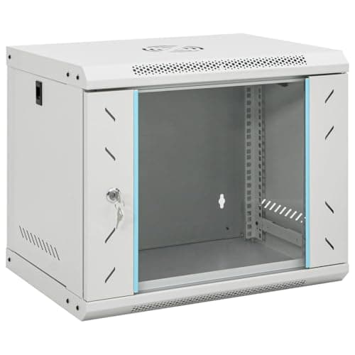 Image of vidaXL 9U Wall Mounted Network Cabinet - Cold-Rolled Steel, Lockable Front Door, Removable Side Panels, Grey, 53x40x45 cm, Ideal for Home Server Rack, 19" Standard Equipment