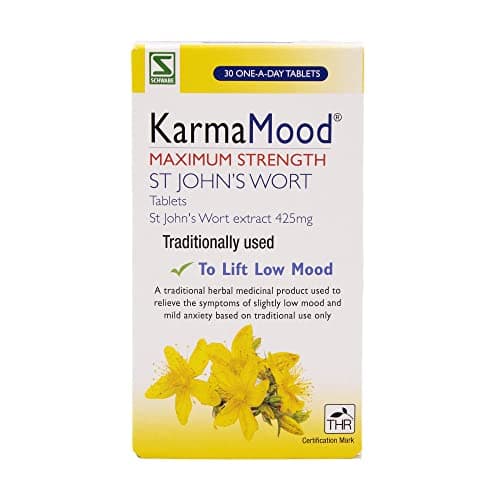 Image of Schwabe KarmaMood Maximum Strength - St John's Wort Extract 425mg - Traditionally Used for Low Mood and Mild Anxiety - Traditional Herbal Medicinal Product - 30 Tablets