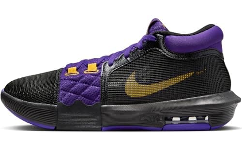 Image of NIKE Men's Lebron Witness VIII Three Quarters Tall, Black University Gold Field Purple, 7.5 UK