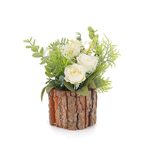 Image of Leixi Artificial Flowers with Pot, Combination of Fake Silk flowers and Greenery,Small Plant Potted Decor for window box,Office,Bookshelf,Bedroom, Living Room,Party,Wedding Decorations (White)
