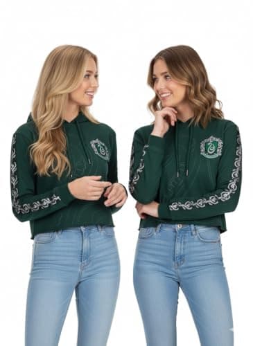 Image of Harry Potter Licensed Ladies/Girls Slytherin House Cropped Hoodie Sweatshirt (S) Green