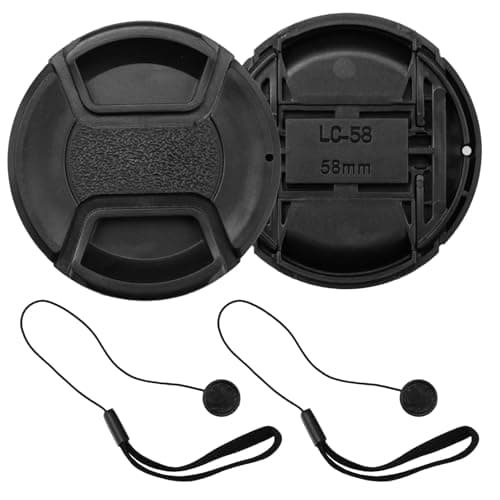 Image of 2 Pack 58mm Lens Cap Cover for Canon EOS 4000D 2000D 1300D 1200D 850D 800D 760D 750D 700D 650D 250D 200D 100D 90D 80D 77D 70D EF-S 18-55mm f/3.5-5.6 is II/STM/f/4-5.6 is STM Lens Black