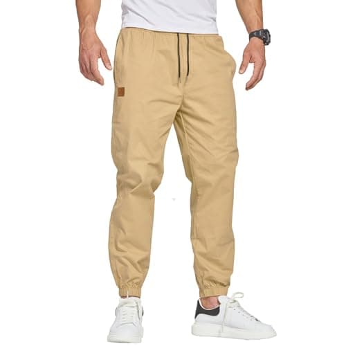 Image of ZOXOZ Joggers for Men Tracksuit Bottoms Mens Cargo Trousers Work Trousers Men Elastic Waist Sweatpants Drawstring with Pockets Khaki XL