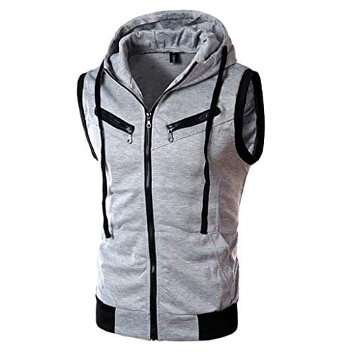 Image of Men's Gym Tank Tops Men's Sleeveless Hoodie Hooded Sweatshirt Mens Workout Tank Tops with Hood Full Zip Hoodie Unisex Hooded Jackets