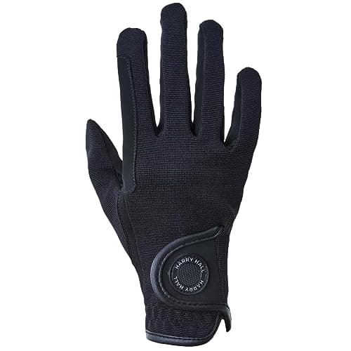 Image of Harry Hall All-Season Riding Gloves with Close Contact Nubuck Suede Palm & Stretchy Polyamide Upper - Secure Hook & Loop Fastening, Hand Wash Only - Black - LGE