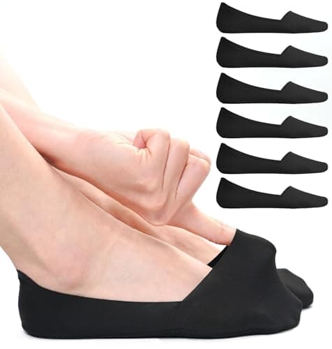 Image of ILovDaisy No Show Socks Womens, Invisible Non Slip Low Cut Socks Nylon Hidden Thin Silk Footies for Ladies Loafers Flats, Black, 6-8