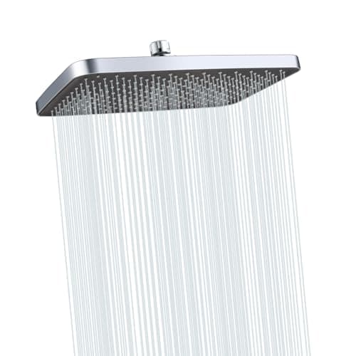 Image of Rectangle Rainfall Shower Head 11.8 Inch Ceiling or Wall Mount Fixed Showerhead Large Coverage Overhead Waterfall Shower Head with Adjustable Swivel Ball Joint | G1/2" Universal Fitting | ABS Chrome