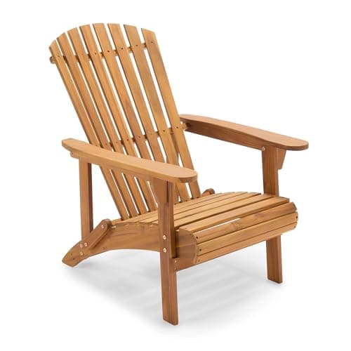 Image of VonHaus Natural Adirondack Chair - Outdoor Acacia Hardwood Garden Chair & Teak Oil Finish - Durable Weather Resistant Wood for Patio & Deck - Wide Arms & Ergonomic Sloped Back - Hudson