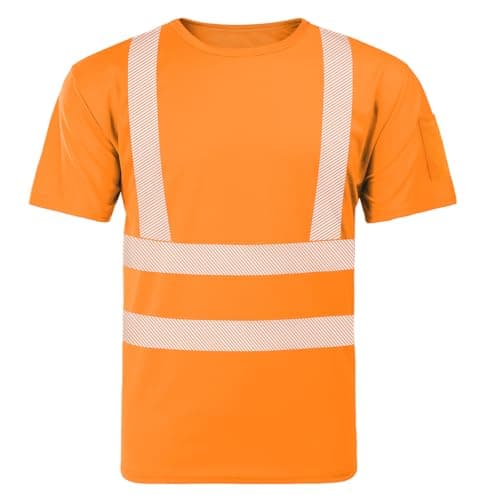 Image of AUYAO Hi Vis T Shirts for Men, Mans High Visibility Crew Neck Short Sleeves T Shirts, Reflective Tape Security Round Neck Short Sleeve Tee Tops, Lightweight Utility and Safety Workwear Sweatshirt(XL