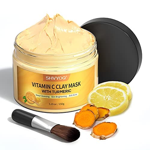 Image of Turmeric Vitamin C Clay Mask, SHVYOG Facial Mask with Kaolin Clay for Dark Spots, Controlling Acne, Oil and Refining Pores, Even out Skin Tone Face Care Deep Cleansing 150g