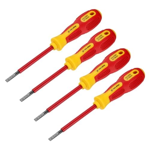 Image of sourcing map 4pcs 1000v Insulated Electrician Screwdriver 5x100mm CR-V Magnetic Slotted Flat Head Insulation Screwdrivers