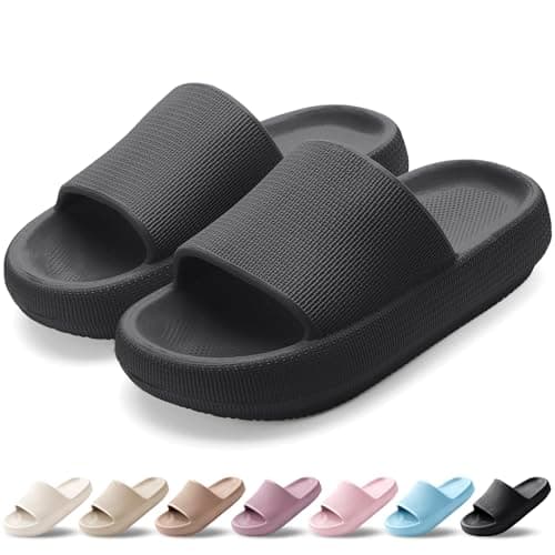 Image of VAVOBIS Sliders Cloud Slippers Women Men Lightweight Slippers Cloud Sliders Non-Slip Flip Flops with Thick Sole for Bathroom Pool Beach House Waterproof Indoor/Outdoor，Black，10-11 UK