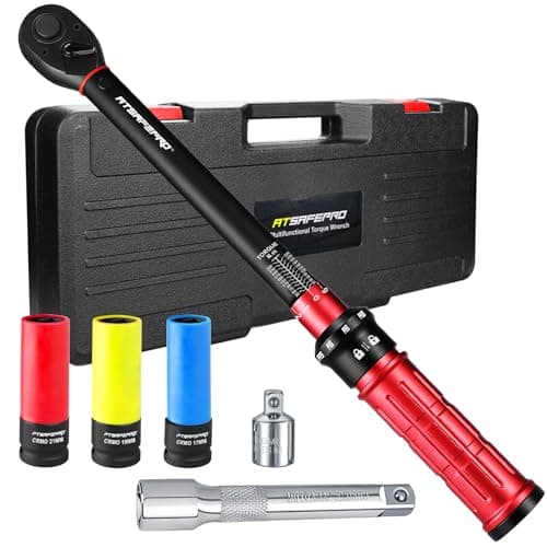 Image of ATsafepro 7 Pcs Torque Wrench 1/2",20-230 Nm Torque Wrench Set with 3 Sockets (17mm, 19mm, 21mm), 3/8'' Adapter,125 mm Extension Bar, ±3% Accuracy Dual Direction with 72 Teeth Ratchet Head