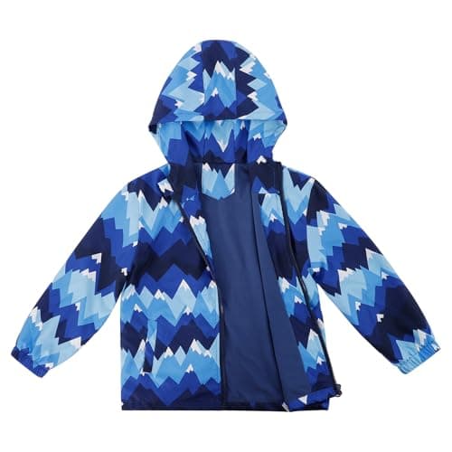 Image of LACOFIA Boy's Waterproof Jacket with Fleece Lined Kid's Windbreaker School Hooded Coat Children Outdoor Raincoat for Autumn/Winter Blue 7-8 Years