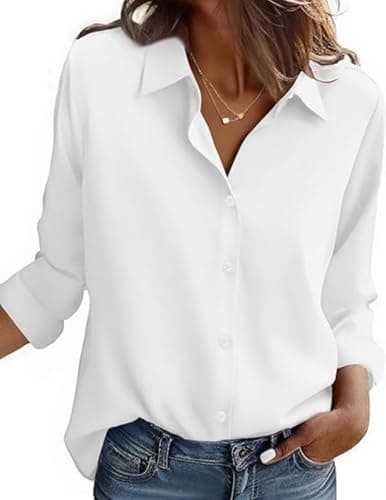 Image of Zeagoo Ladies Blouses Stain Shield Shirts Long Sleeve Shirt Formal Button Down White Blouse Wrinkle Business Blouses White XL