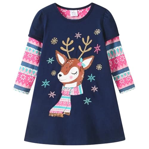 Image of VIKITA Little Girls Cartoon Stripe Long Sleeve T-Shirt Dresses Lh6812 7-8 Years