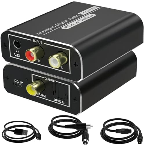 Image of Analog to Digital Audio Converter RCA to Optical Converter with Optical Cable RCA/3.5mm AUX Jack to Toslink and Coaxial Adapter for PS5 PS4 DVD Soundbar